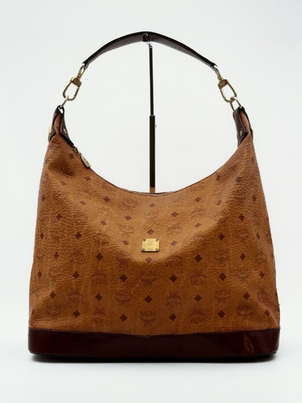 MCM Visetos Brown Cognac Large Hobo Shoulder Bag Logo Monogram Vintage